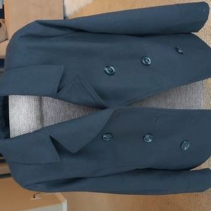 Black double-breasted pea coat.